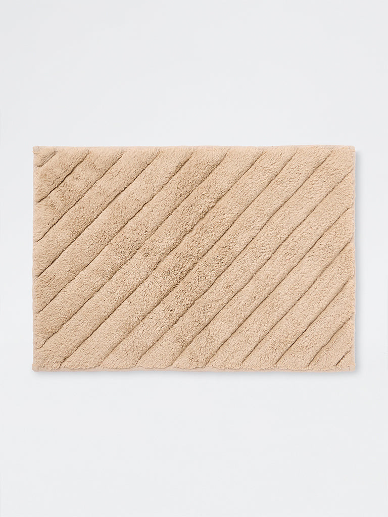 Westside Home Light Beige Diagonal Striped Bath Mat