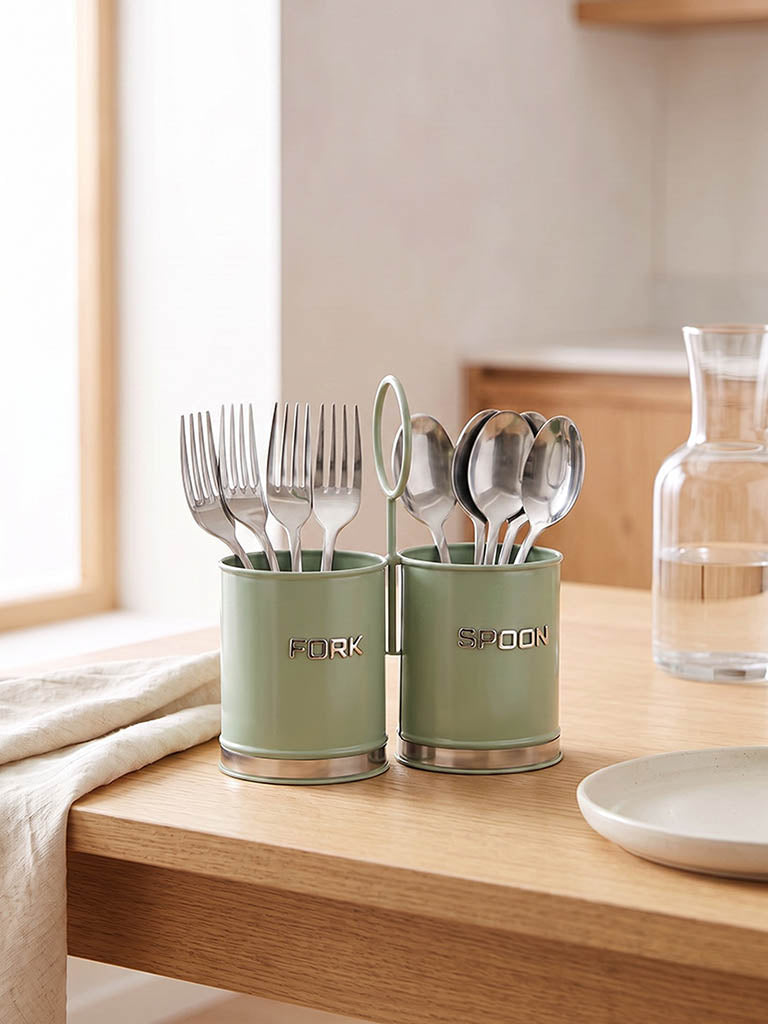 Westside Home Sage Text-Detail Cutlery Holder