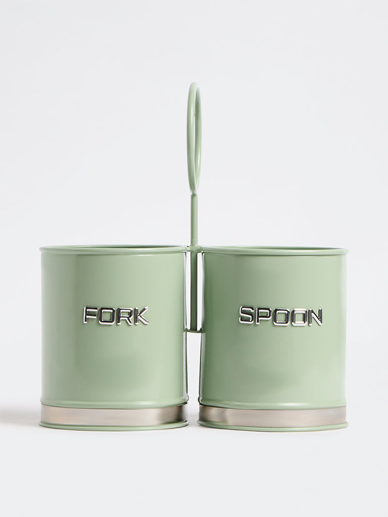 Westside Home Sage Text-Detail Cutlery Holder