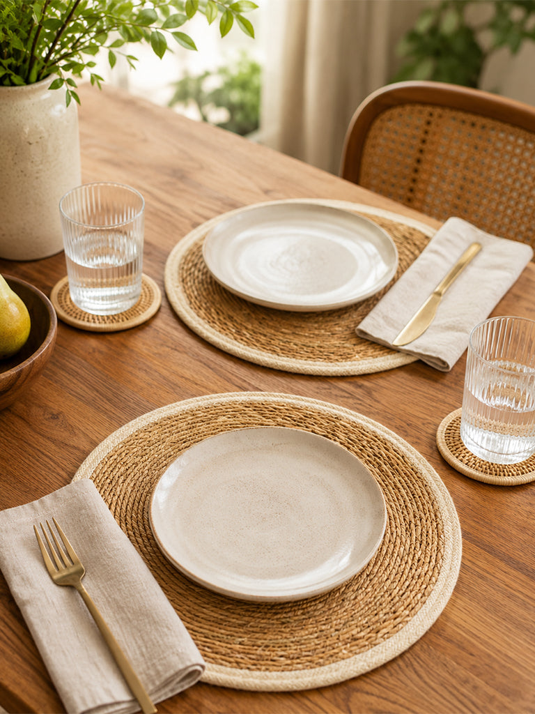 Westside Home Beige Woven Textured Jute Placemats - Set of 2