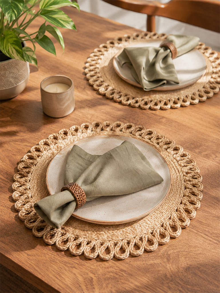 Westside Home Beige Loop-Detailed Jute Placemats - Set of 2