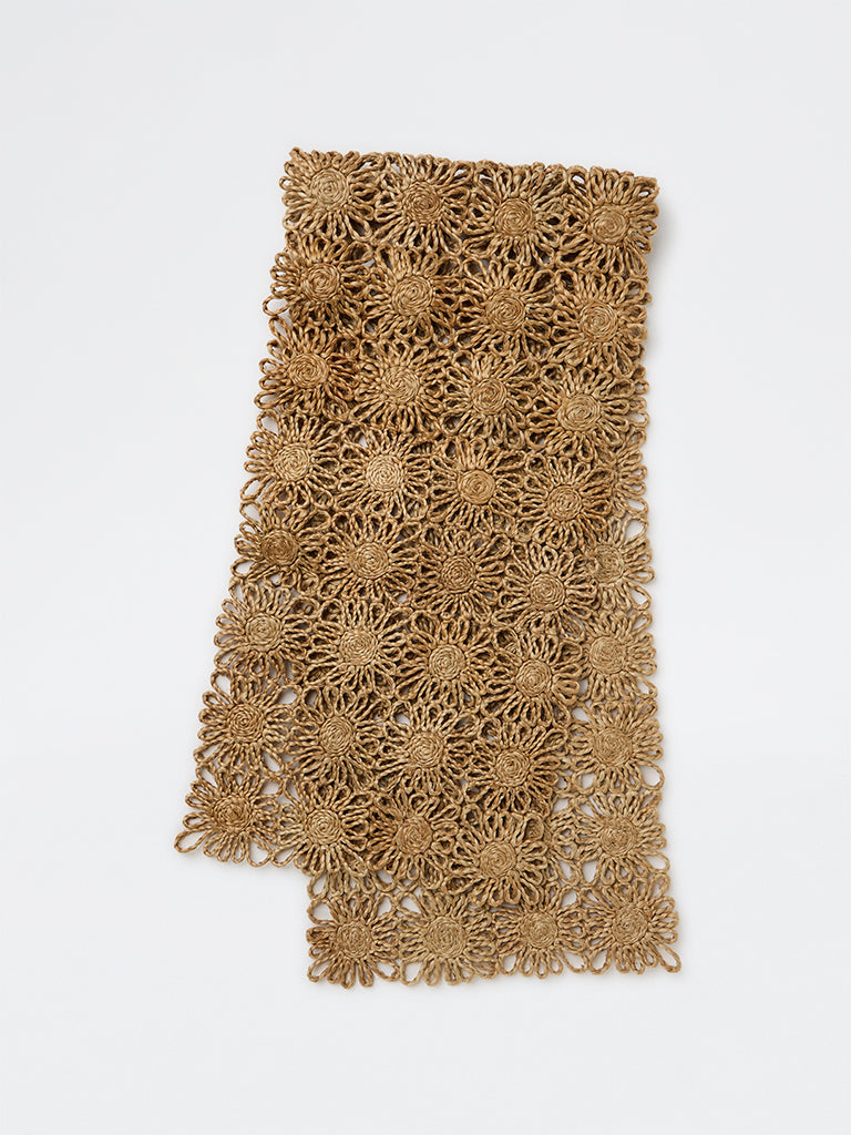 Westside Home Beige Floral Woven Textured Jute Table Runner