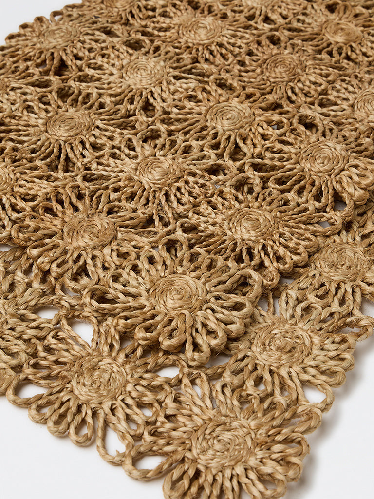 Westside Home Beige Floral Woven Textured Jute Table Runner