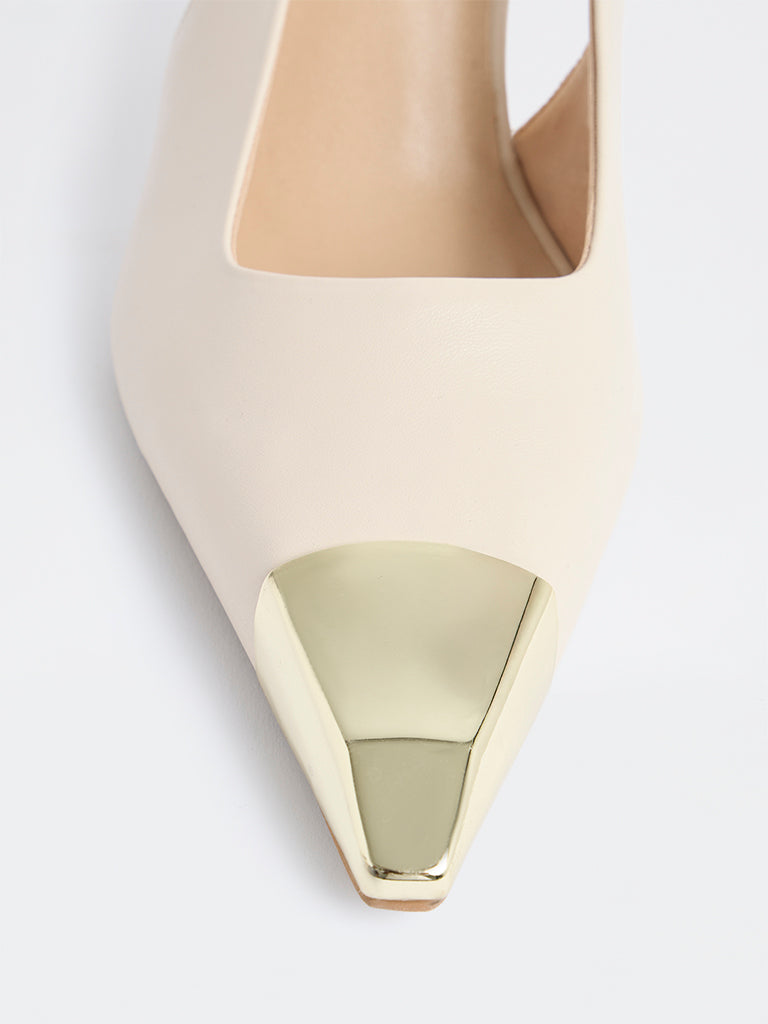 LUNA BLU Ivory Metallic Toe-Cap Slingback Heel Shoes