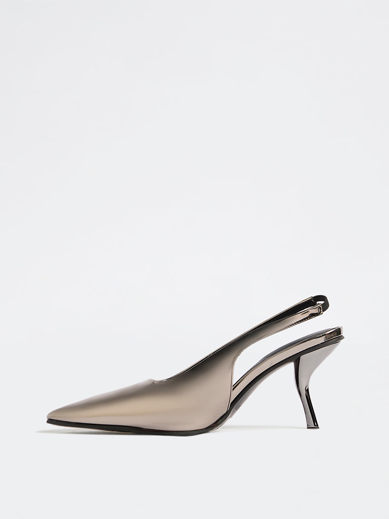 LUNA BLU Silver Slingback Stiletto Heel Shoes