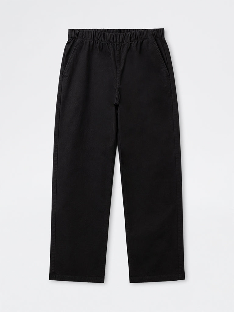 WES Casuals Cotton-Blend Black Relaxed-Fit Mid-Rise Chinos