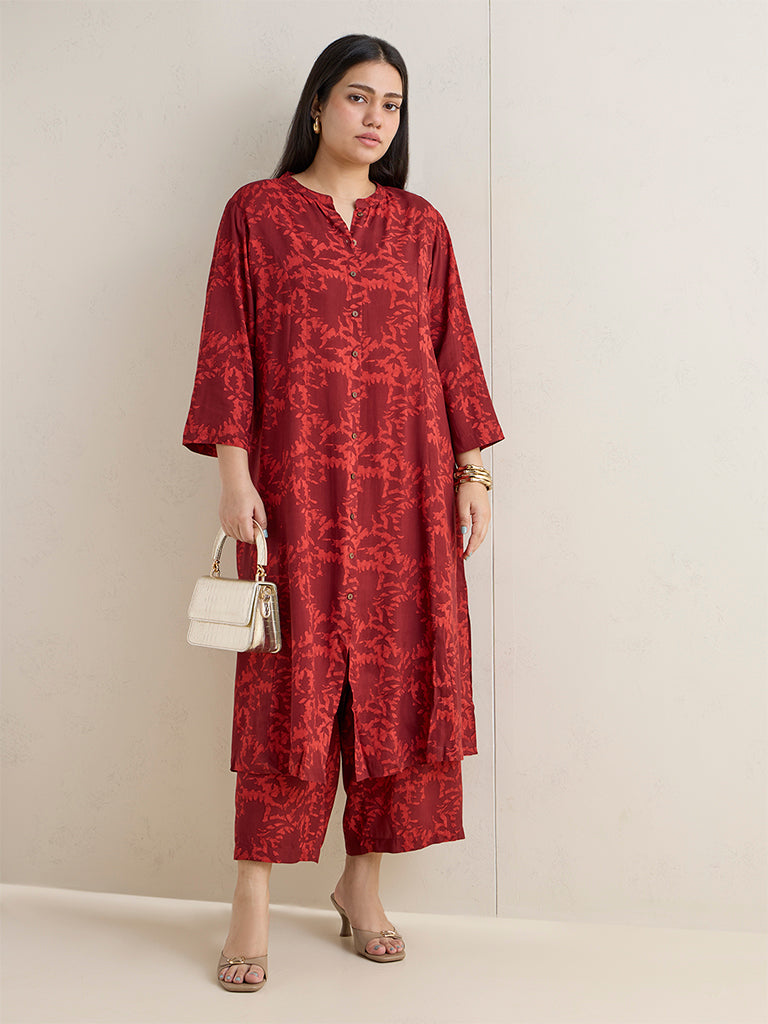 Diza Red Printed A-Line Kurta