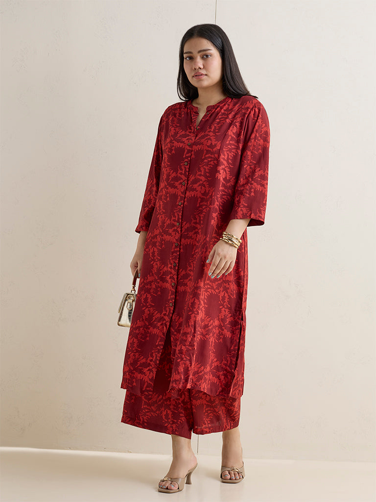 Diza Red Printed A-Line Kurta