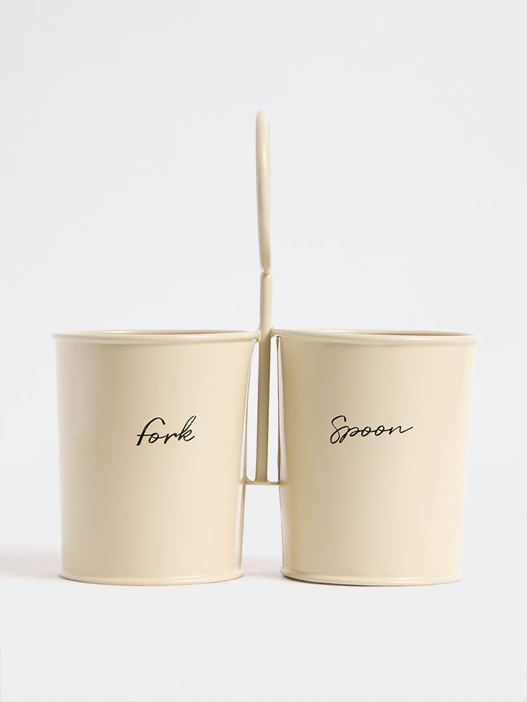Westside Home Ivory Text-Detail Cutlery Holder