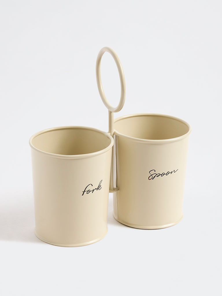 Westside Home Ivory Text-Detail Cutlery Holder