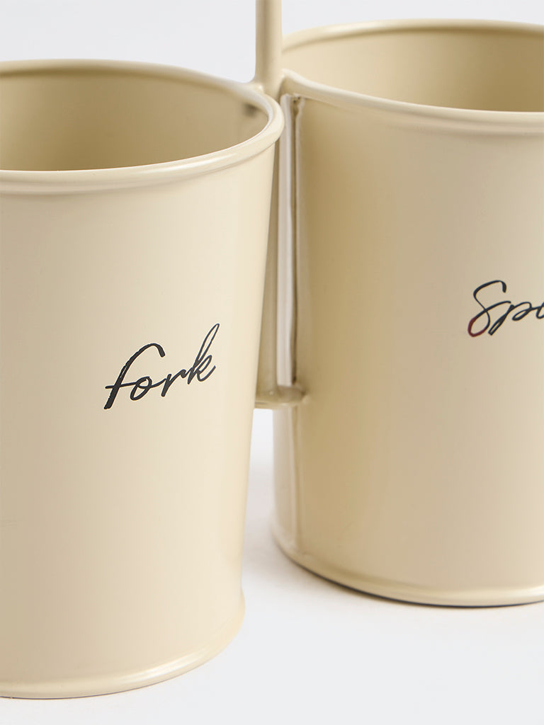 Westside Home Ivory Text-Detail Cutlery Holder