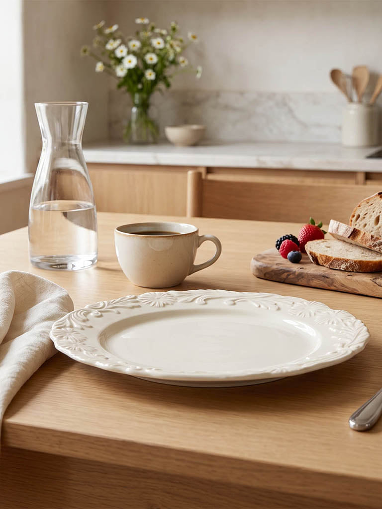 Westside Home Off-White Floral Design Dinner Plate