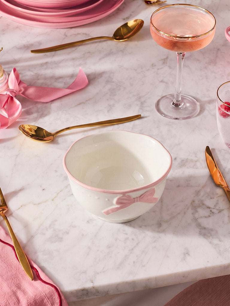 Westside Home White Bow Detailed Porcelain Bowl