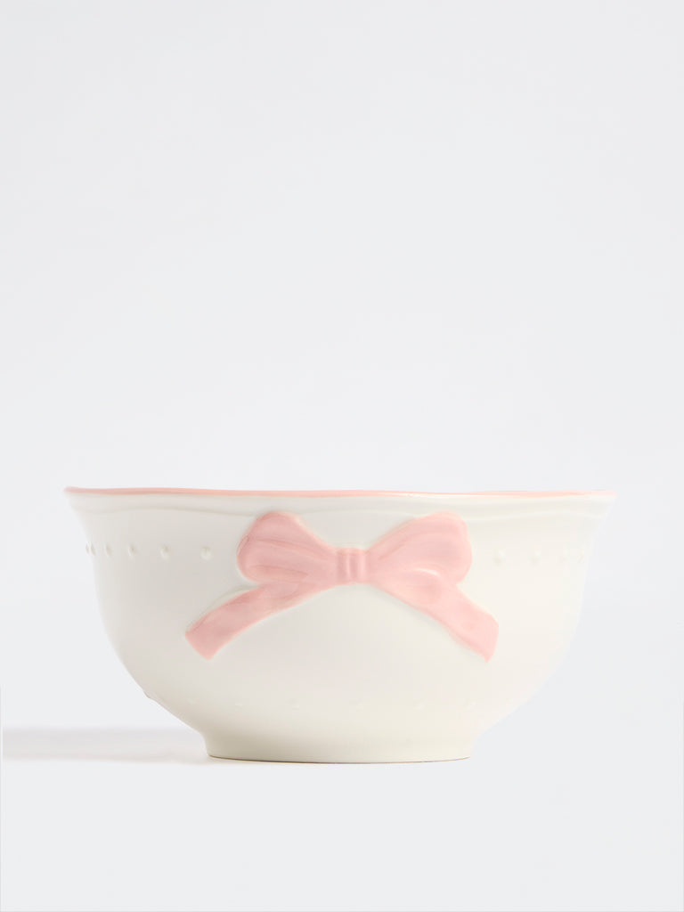 Westside Home White Bow Detailed Porcelain Bowl