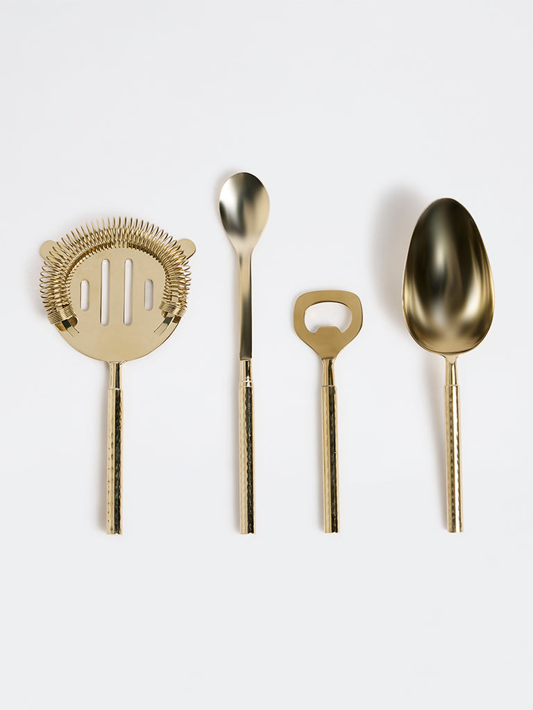 Westside Home Gold Metal Bar Tool Set with Stand - Set of 4
