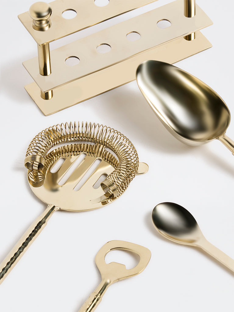 Westside Home Gold Metal Bar Tool Set with Stand - Set of 4