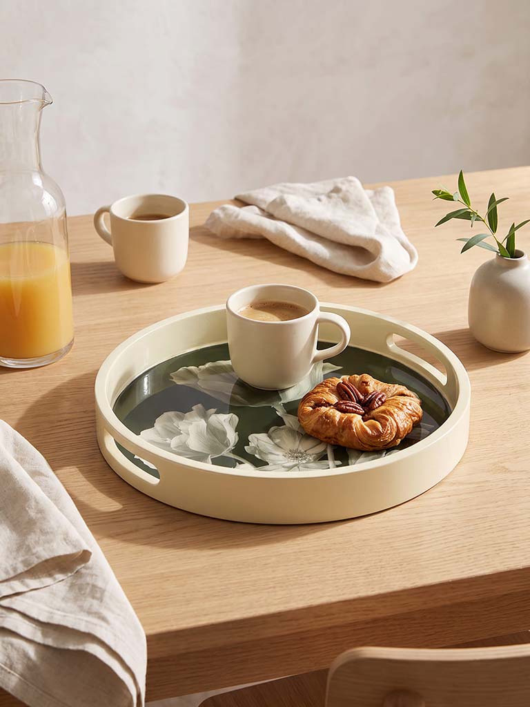 Westside Home Dark Green Floral Design Serving Tray