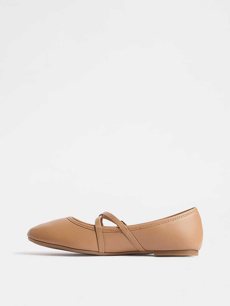 LUNA BLU Dark Beige Criss-Cross Strap Mary Jane Shoes