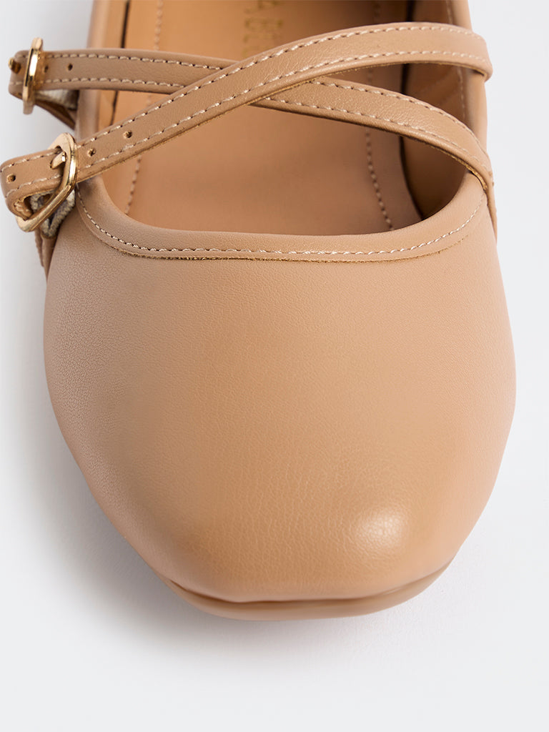LUNA BLU Dark Beige Criss-Cross Strap Mary Jane Shoes