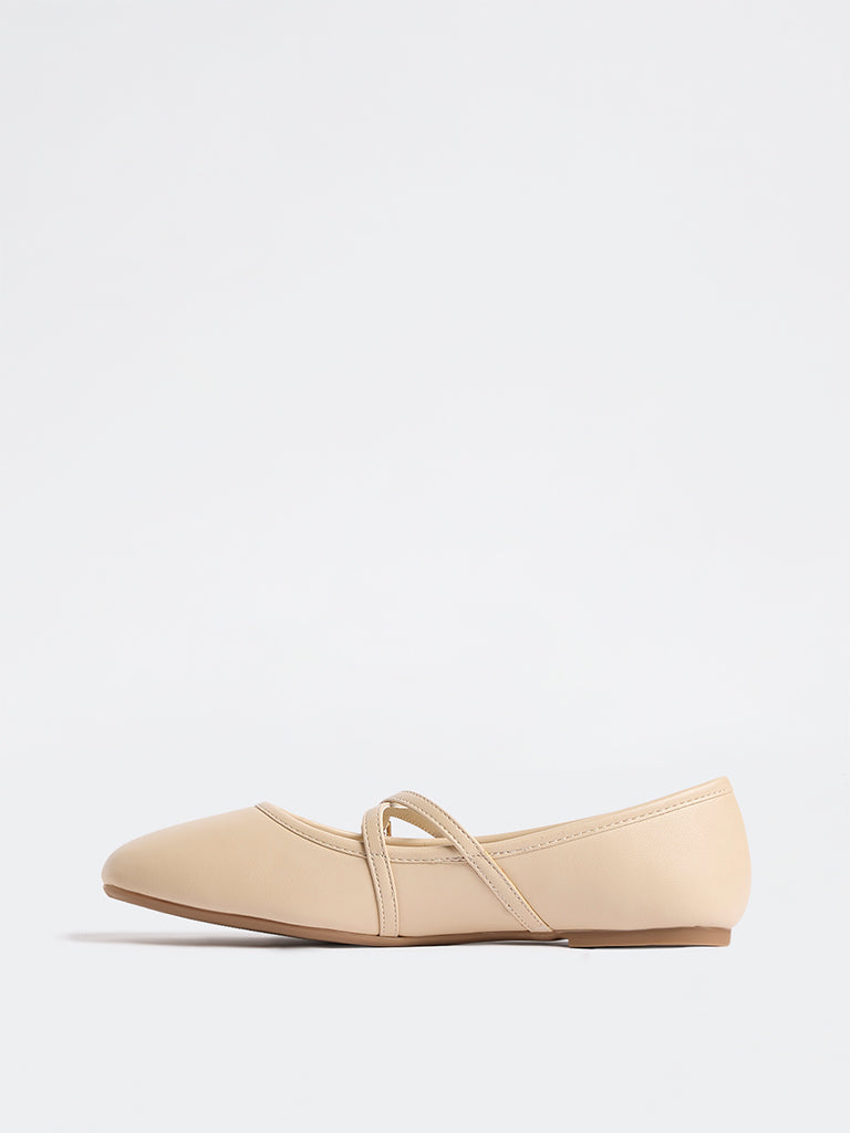 LUNA BLU Light Taupe Criss-Cross Strap Mary Jane Shoes