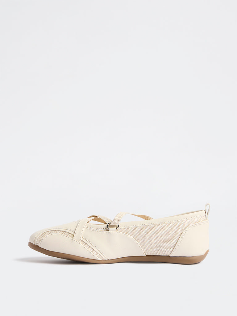 LUNA BLU Cream Mesh-Detail Mary Jane Shoes
