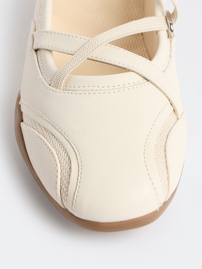 LUNA BLU Cream Mesh-Detail Mary Jane Shoes