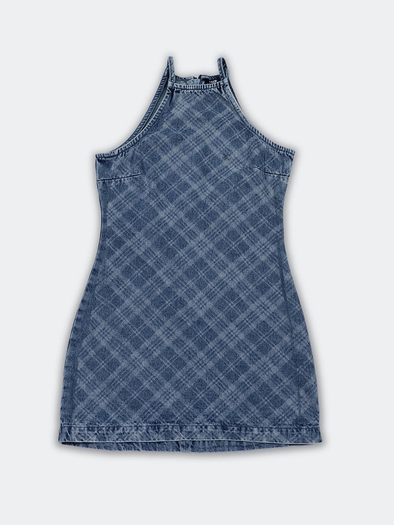 Nuon Blue Checkered Denim Shift Dress