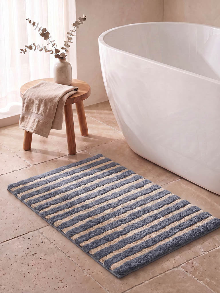 Westside Home Dusty Blue Striped Bath Mat