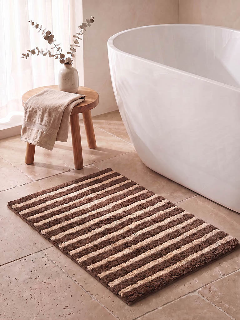 Westside Home Brown Striped Bath Mat