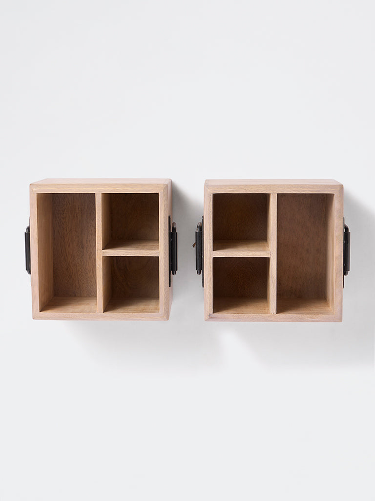 Westside Home Beige Wooden Caddy with Metal Handles