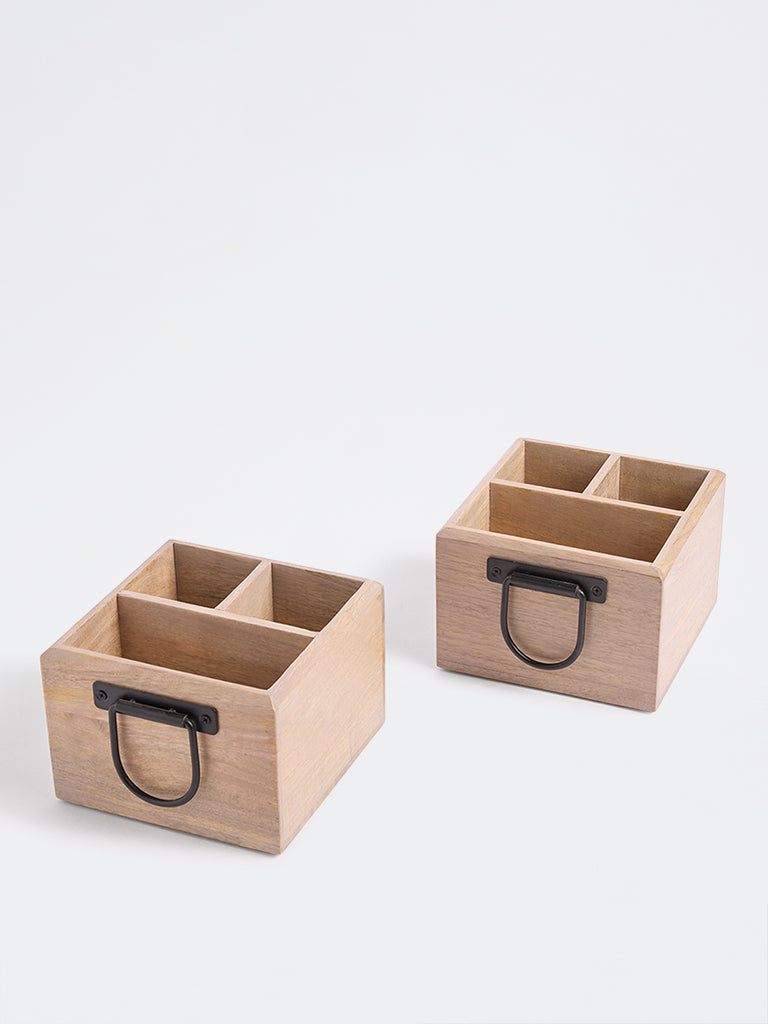 Westside Home Beige Wooden Caddy with Metal Handles