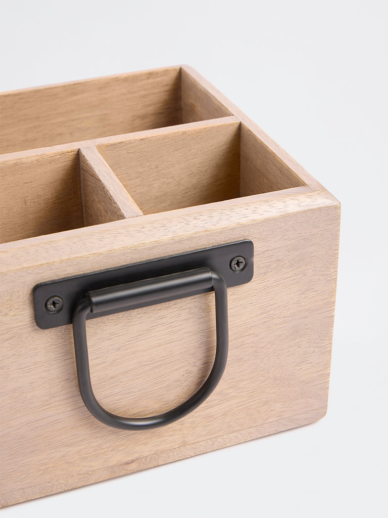 Westside Home Beige Wooden Caddy with Metal Handles