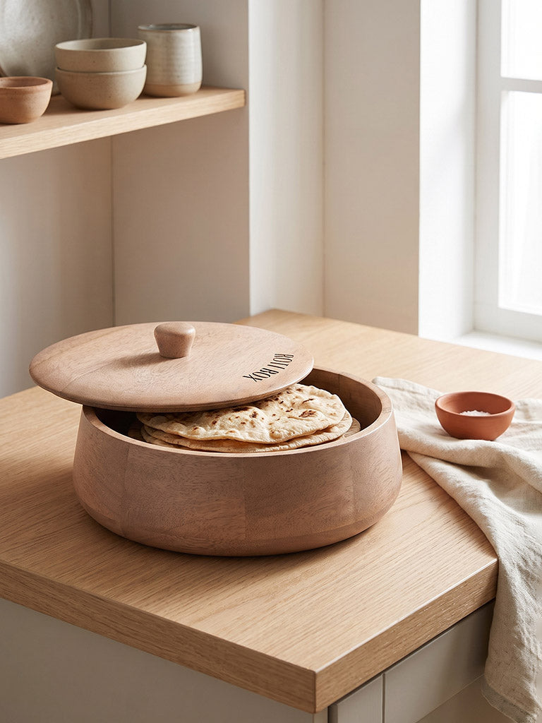 Westside Home Beige Text-Detail Wooden Roti Box