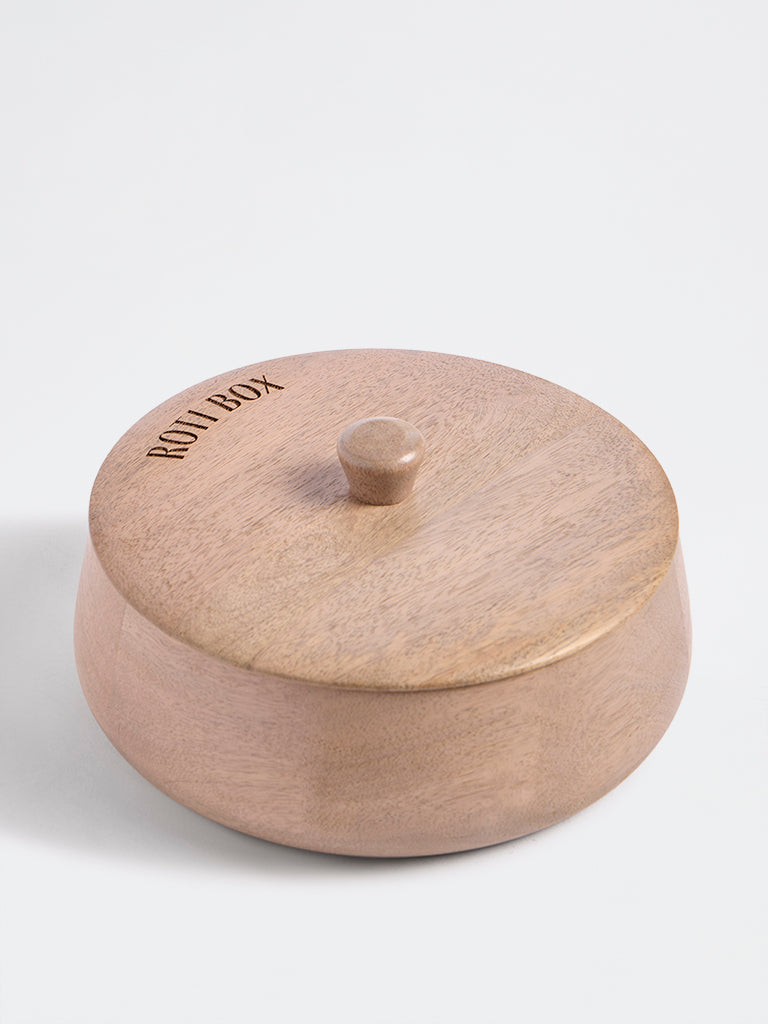 Westside Home Beige Text-Detail Wooden Roti Box