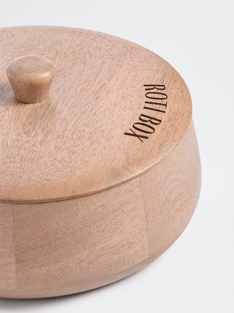 Westside Home Beige Text-Detail Wooden Roti Box