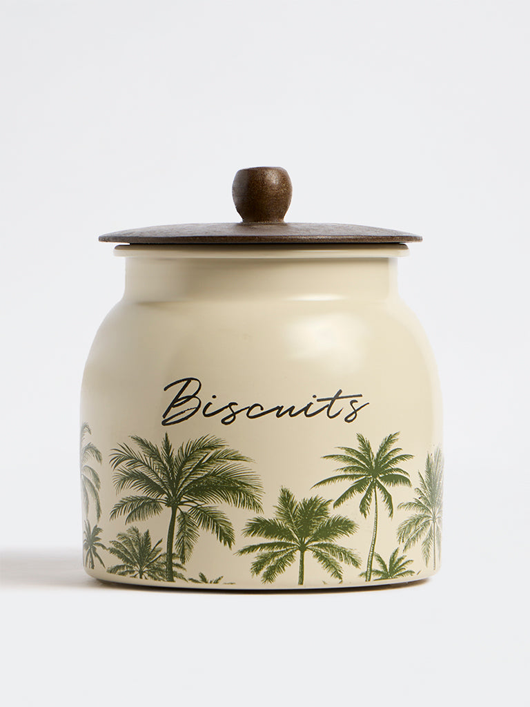 Westside Home Ivory Tropical Printed Biscuit Jar with Lid