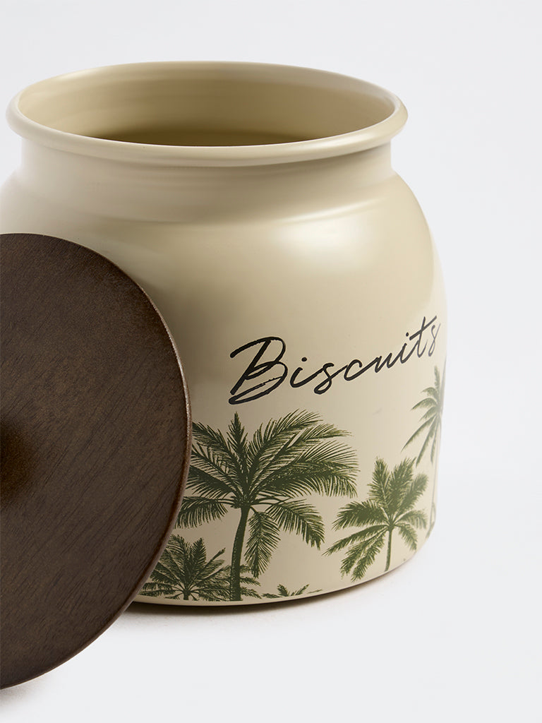 Westside Home Ivory Tropical Printed Biscuit Jar with Lid