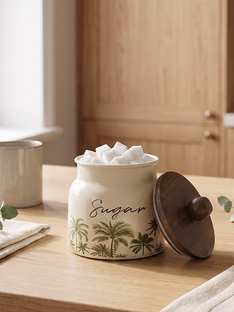 Westside Home Ivory Tropical Printed Sugar Jar with Lid