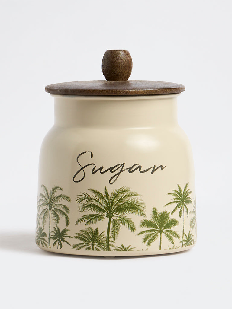 Westside Home Ivory Tropical Printed Sugar Jar with Lid