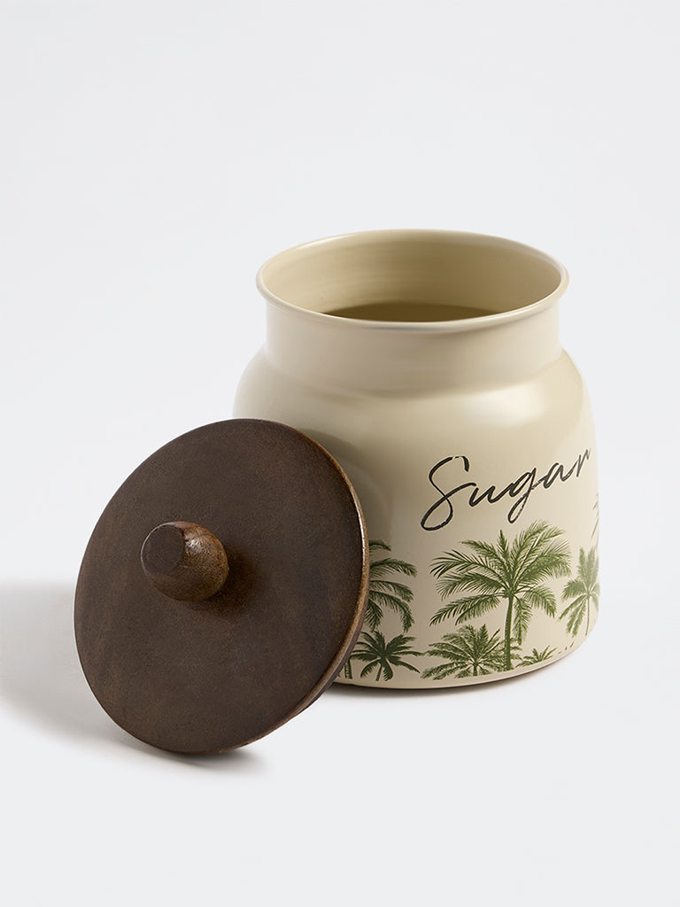 Westside Home Ivory Tropical Printed Sugar Jar with Lid