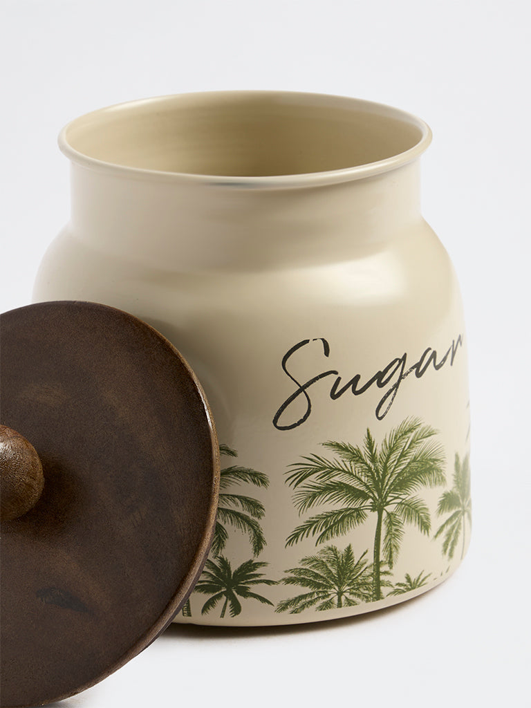 Westside Home Ivory Tropical Printed Sugar Jar with Lid
