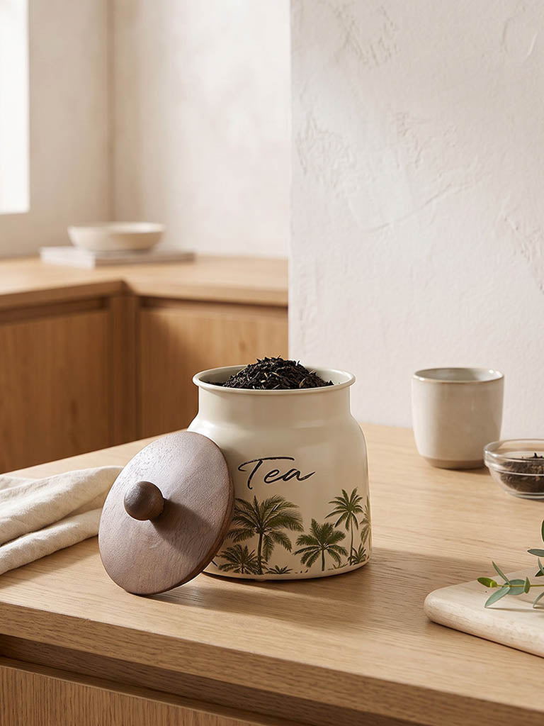Westside Home Ivory Tropical Printed Tea Jar with Lid