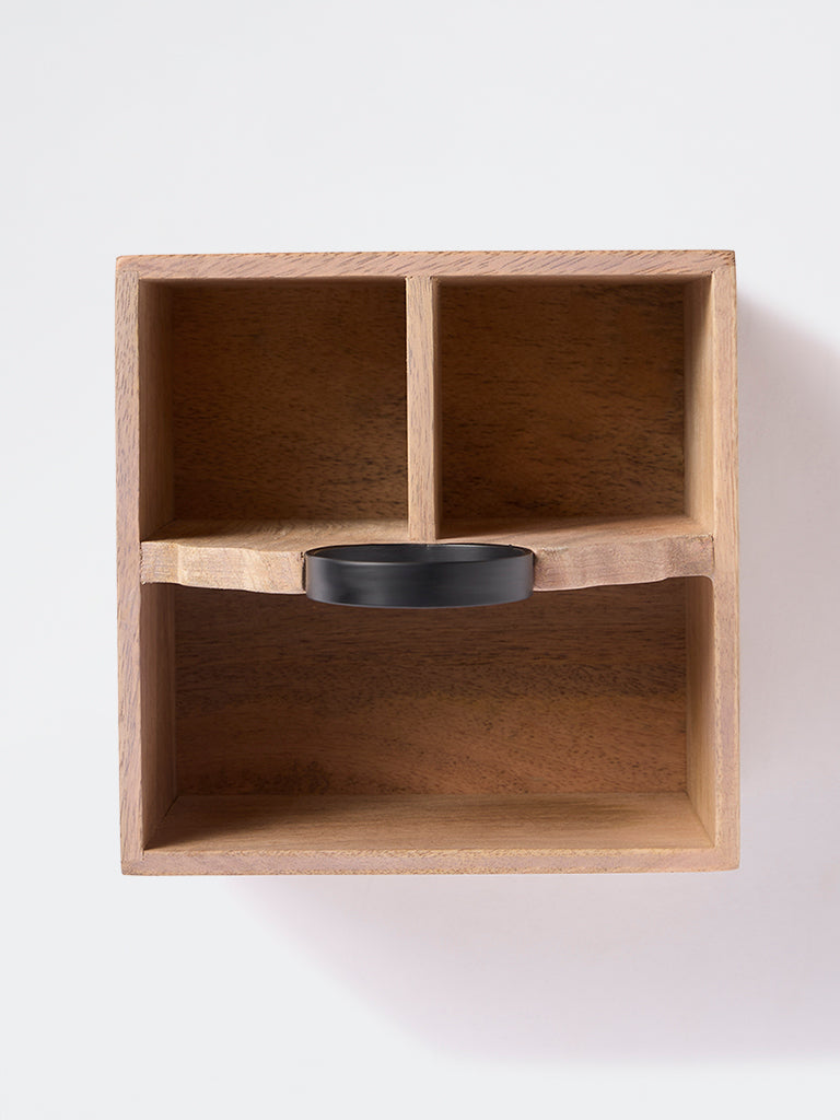 Westside Home Beige Wooden Caddy with Metal Ring Handle