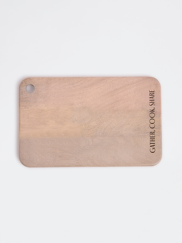 Westside Home Beige Text-Design Rectangular Wooden Chopping Board
