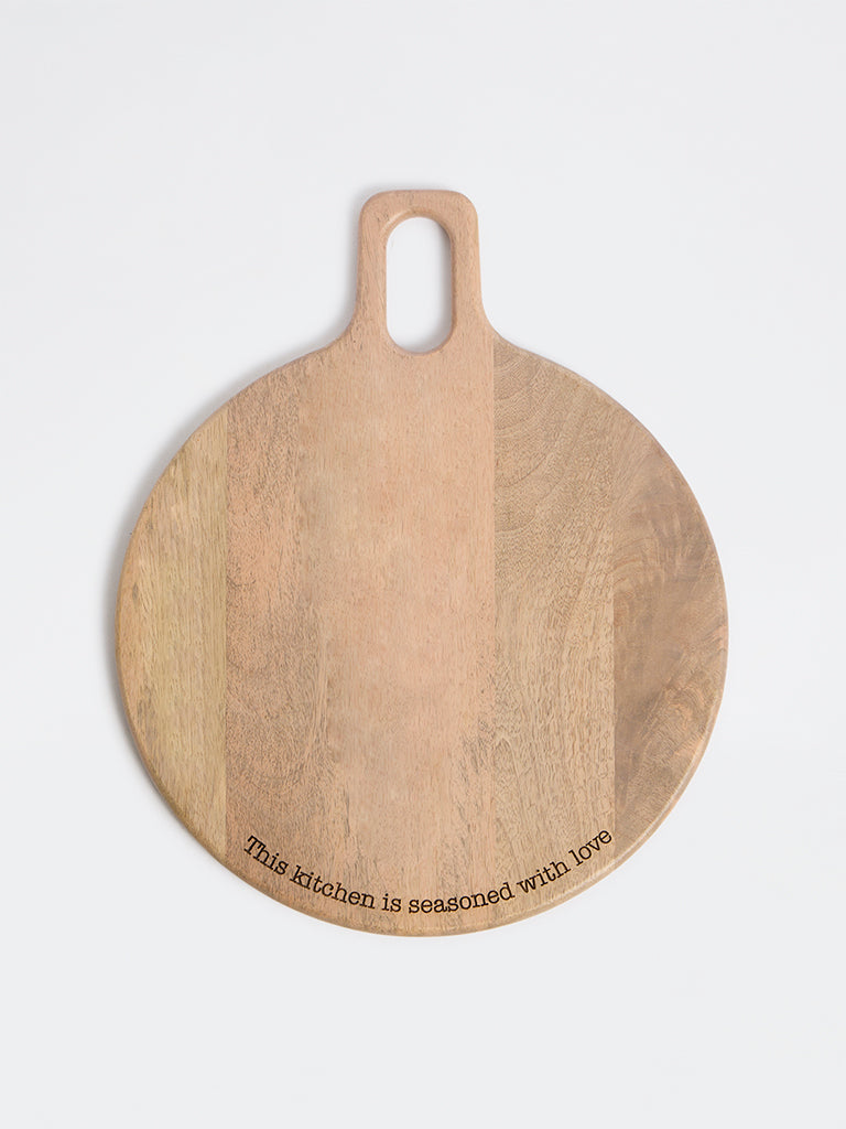 Westside Home Beige Text-Detailed Wooden Round Chopping Board