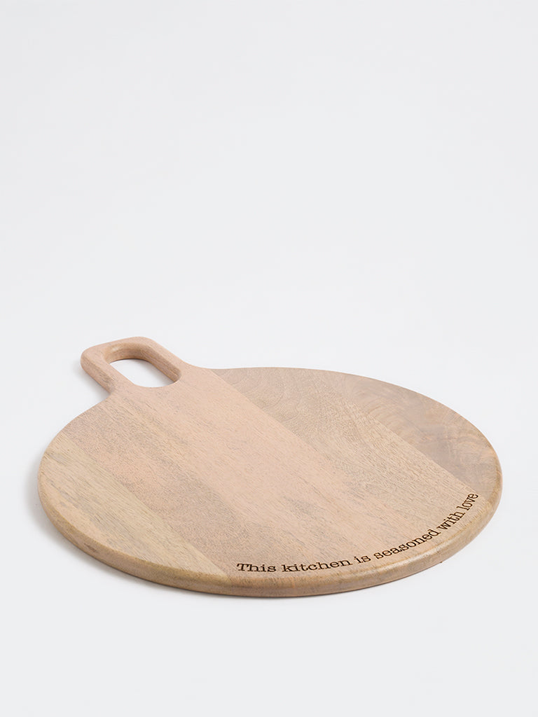 Westside Home Beige Text-Detailed Wooden Round Chopping Board