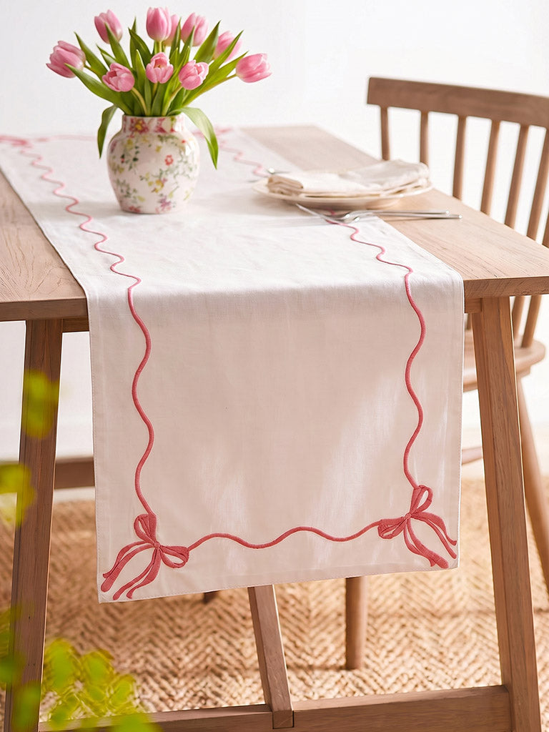 Westside Home White Bow Embroidered Table Runner