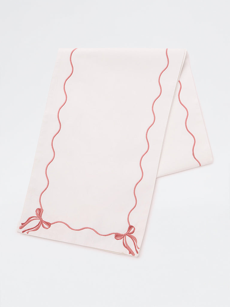 Westside Home White Bow Embroidered Table Runner
