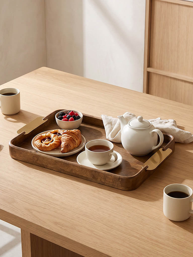 Westside Home Brown Wooden Tray with Metal Handles