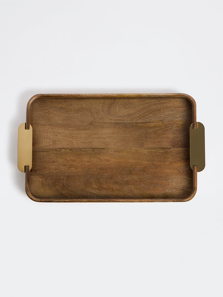 Westside Home Brown Wooden Tray with Metal Handles